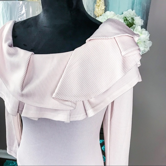 Pink/White Pinstripe Layered Ruffle Top - Picture 3 of 6